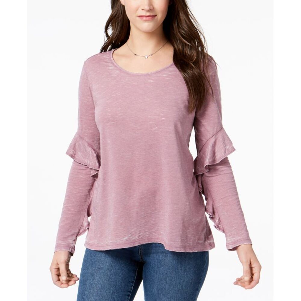 Style & Co Ruffle Sleeve Burnout Top